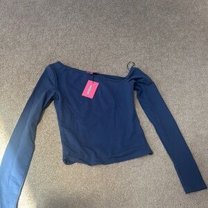 Edikted Asymmetrical Blue Long Sleeve Top